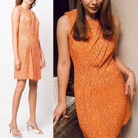 STINE GOYA Sequin Metallic Rib Knit Pleated Draped Front Sleeveless Mini Dress S - Picture 8 of 13